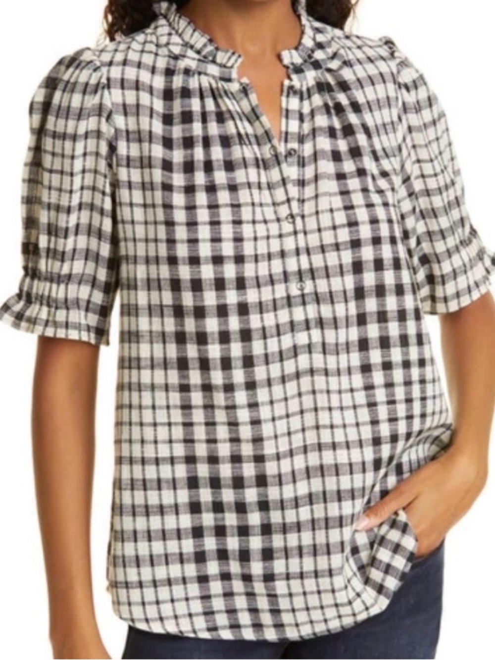 Apiece Apart  Womens Los Altos Top Black & White  Checked Plaid Pattern XS